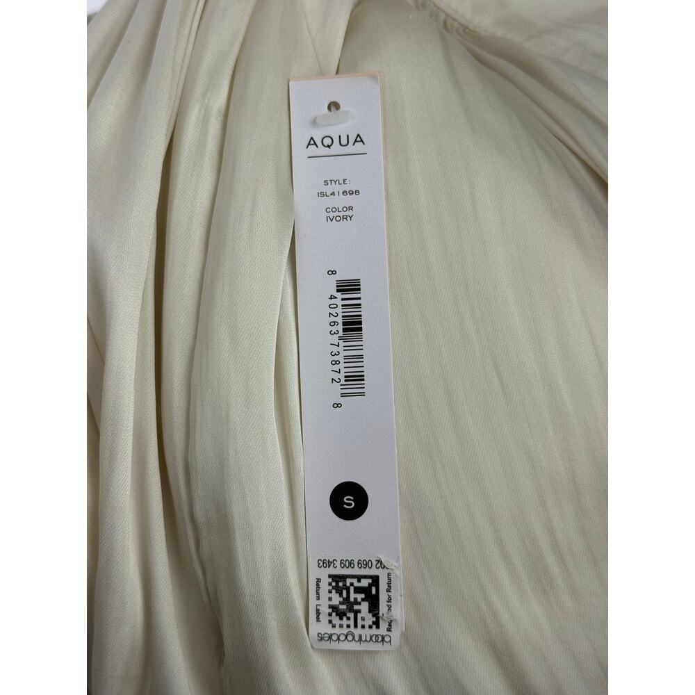 NWT Aqua Cream Ivory A-line Silky Satin Side Zipper Ruffled Maxi Skirt Size S - Picture 8 of 9